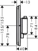 Hansgrohe Thermostat, Unterputzinstallation, mit mehreren Abgängen. Technisches Zeichnungsdesign, Maße und Details sind schematisch dargestellt.